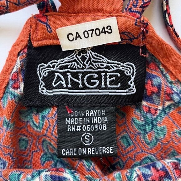 Angie Mini  Dress Double Strap Racerback Orange Boho Moroccan Southwestern Sz S - Picture 3 of 11